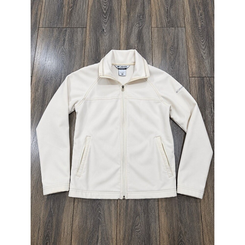 Vintage Columbia Women's M Cream Fleece Lined Full Zip Jacket Y2K Outdoor